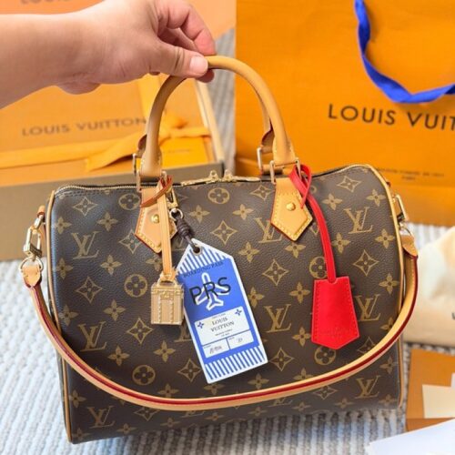89388f0c8e Louis Vuitton Speedy-Style Monogram Bag with Travel Tags — Brown & Tan