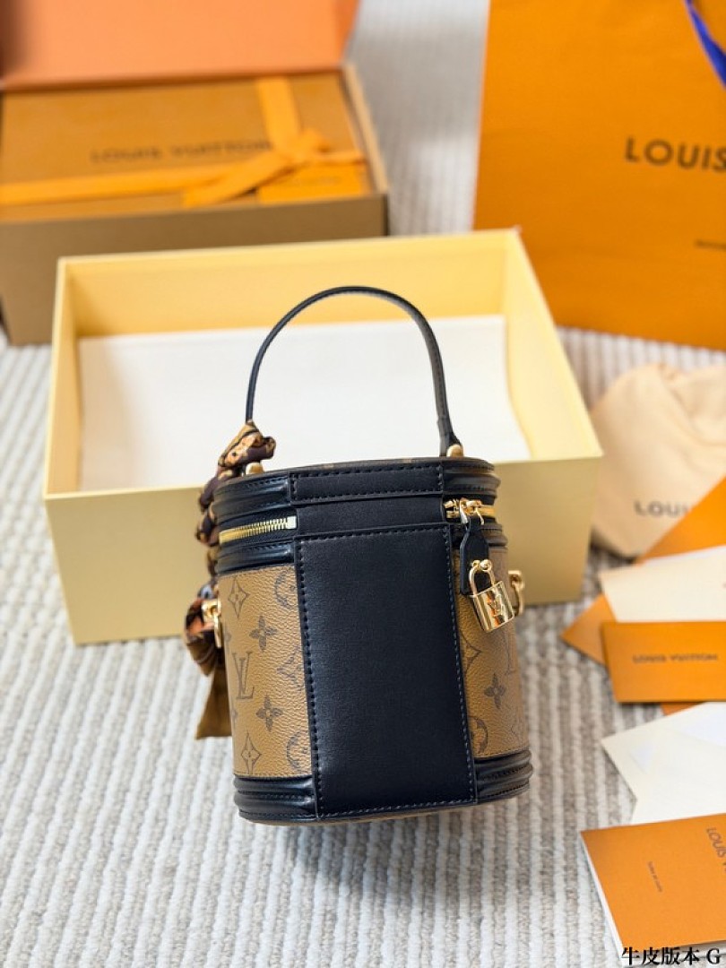 Louis Vuitton Cannes-Style Monogram Cylinder Bag — Tan & Black - Image 8