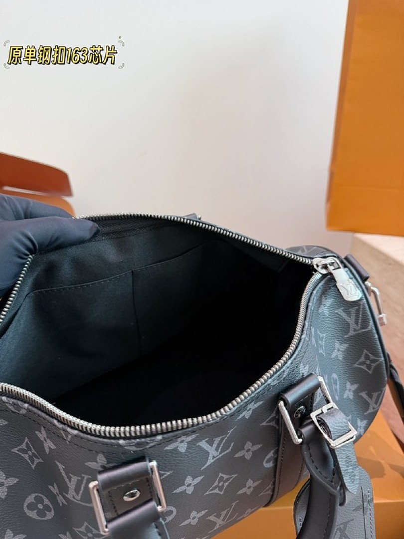 Louis Vuitton Keepall-Style Monogram Travel Bag 35 — Black & Grey - Image 9