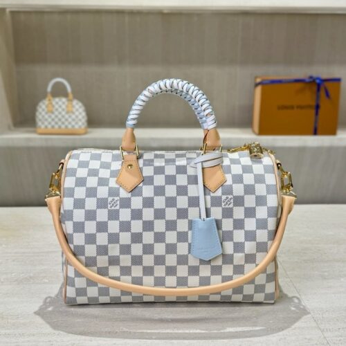9b1b19b69c Louis Vuitton Speedy-Style Checkerboard Bag — Ivory & Blue