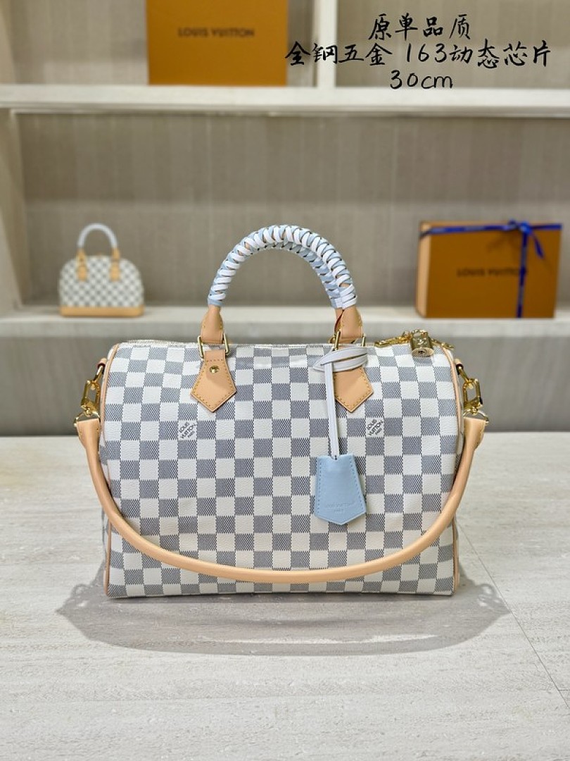 Louis Vuitton Speedy-Style Checkerboard Bag — Ivory & Blue