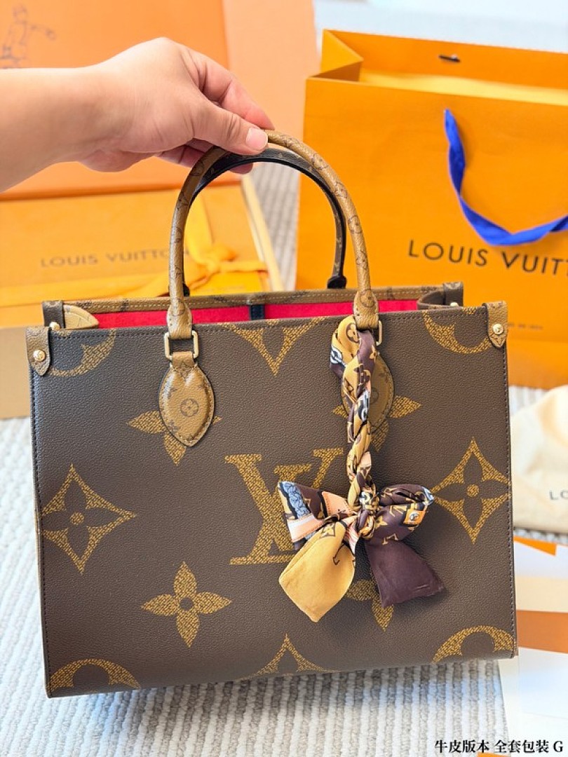 Louis Vuitton Large OnTheGo-Style Two-Tone Monogram Tote — Brown & Tan