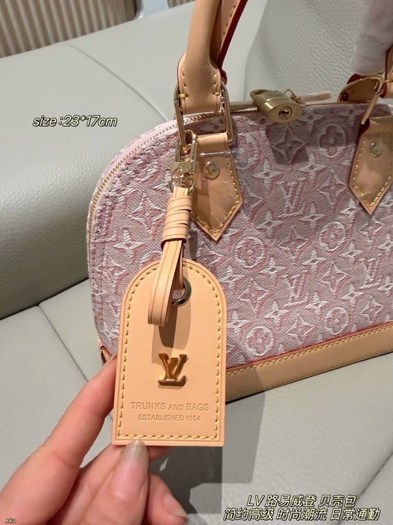 Louis Vuitton Alma-Style Denim-Look Monogram Dome Bag — Pink - Image 6