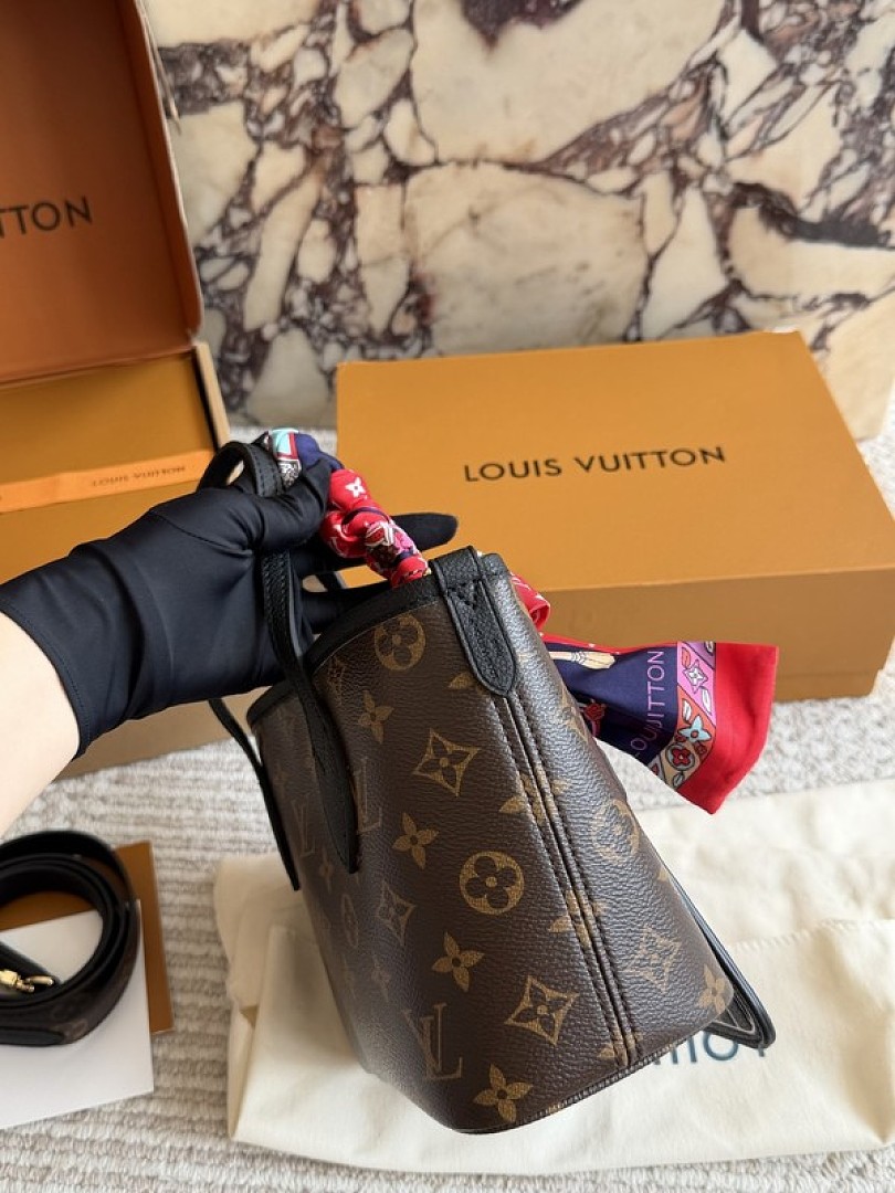 Louis Vuitton Neverfull-Style Mini Monogram Tote with Black Trim — Brown & Black - Image 4