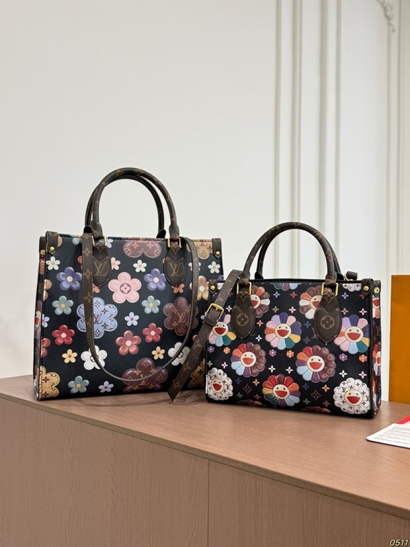 Louis Vuitton OnTheGo-Style Floral Tote — Black & Multicolour - Image 7