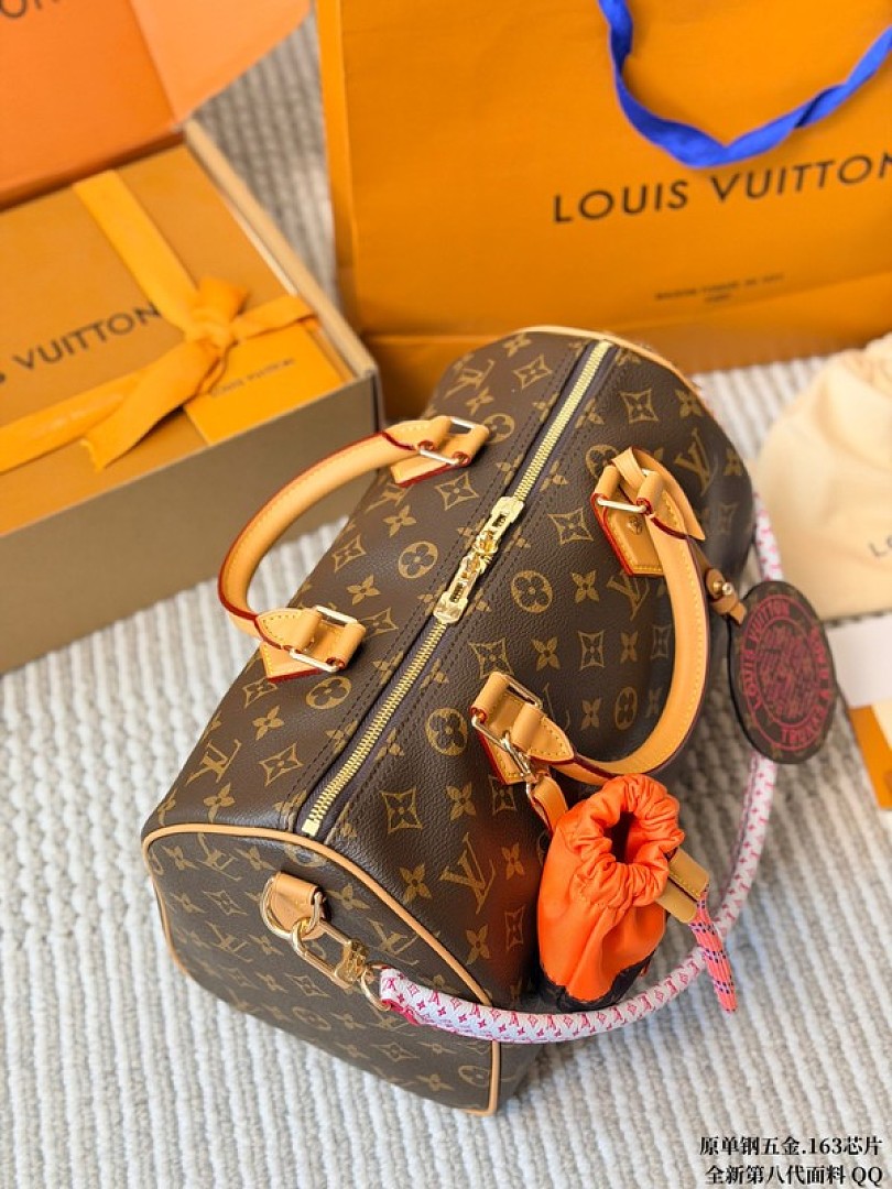 Louis Vuitton Speedy-Style Monogram Bag with Orange Pouch — Brown & Pink - Image 5