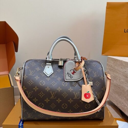 Louis Vuitton Speedy-Style Monogram Bag 30 — Brown & Pale Blue