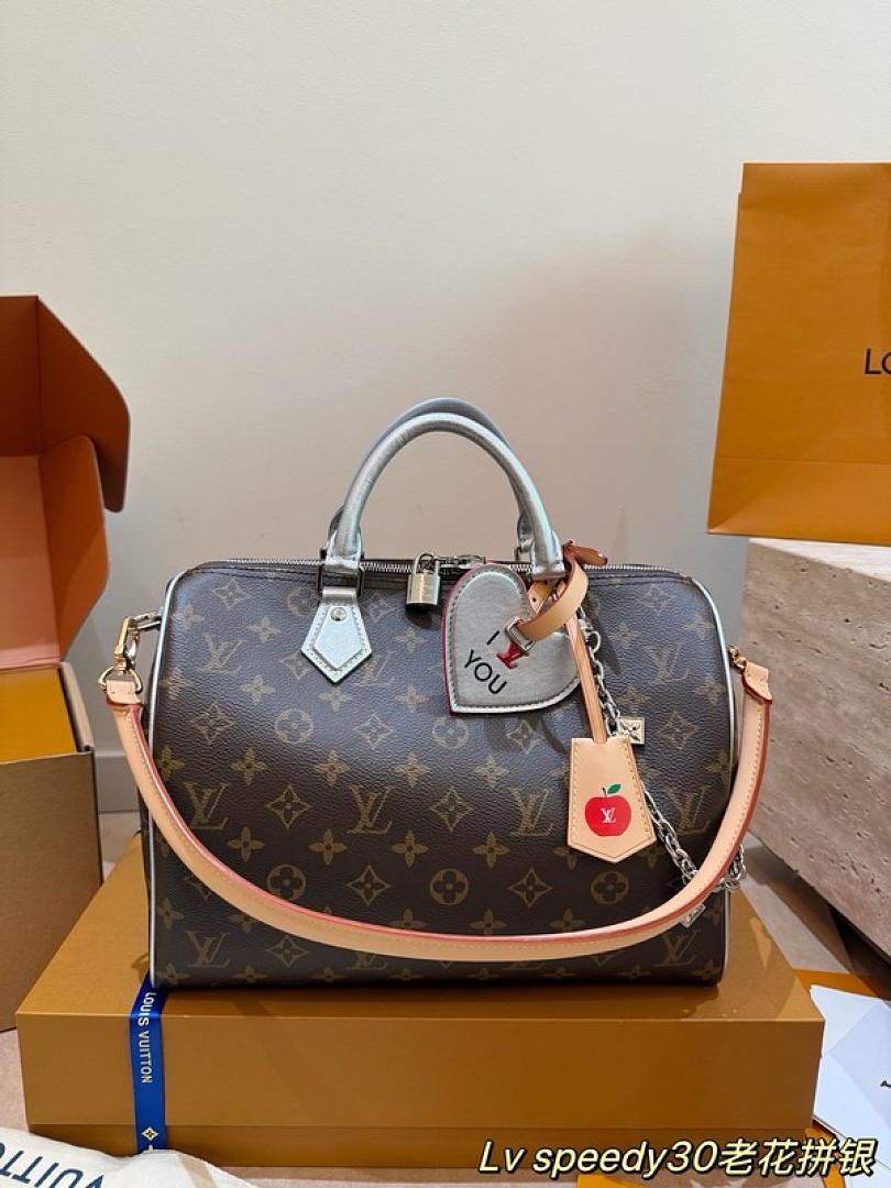 Louis Vuitton Speedy-Style Monogram Bag 30 — Brown & Pale Blue