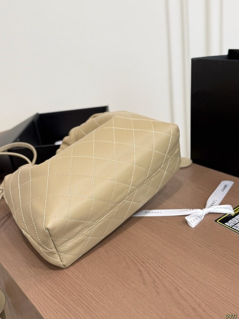 Chanel Quilted Drawstring Shoulder Bag — Beige - Image 6