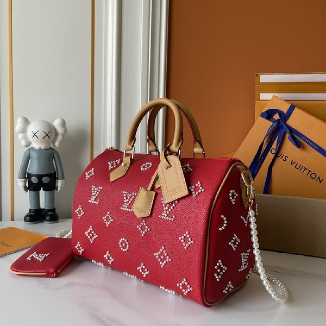 Louis Vuitton Speedy-Style Beaded Bag 30 — Red - Image 3