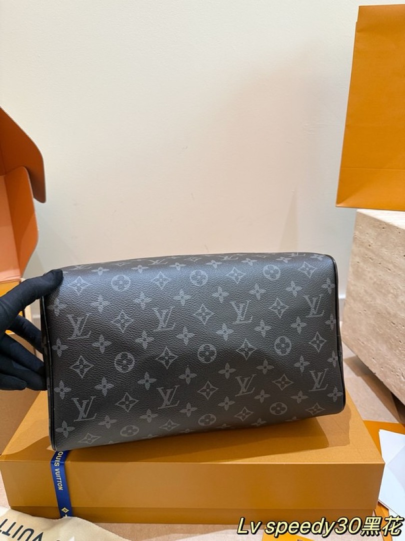 Louis Vuitton Speedy-Style Monogram Bag 30 with Chain — Black & Grey - Image 8