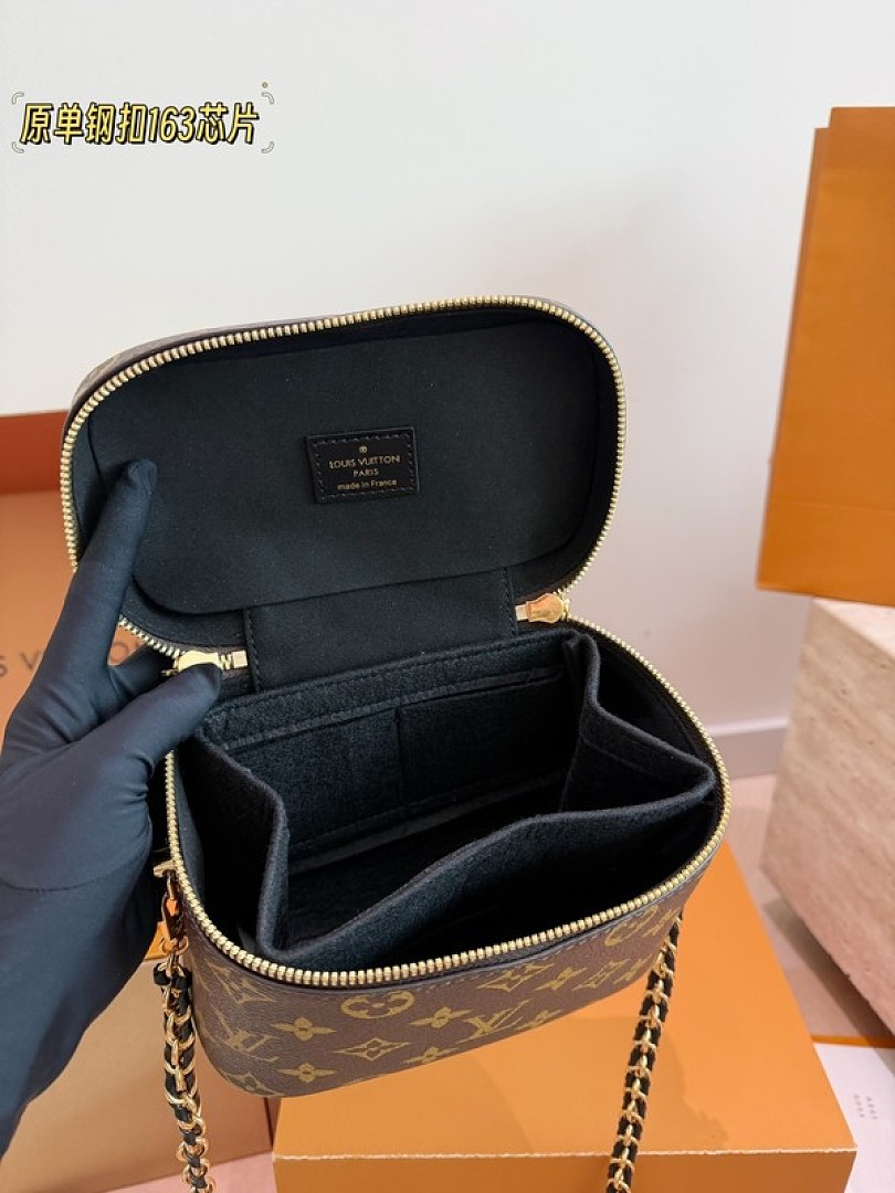 Louis Vuitton Vanity-Style Monogram Case Bag — Brown & Black, Divided Interior - Image 9