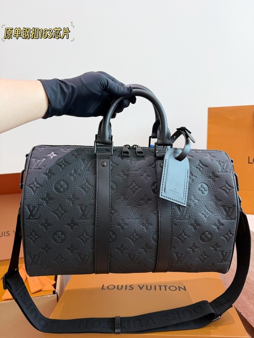 Louis Vuitton Keepall-Style Embossed Monogram Travel Bag 35 — Black - Image 8