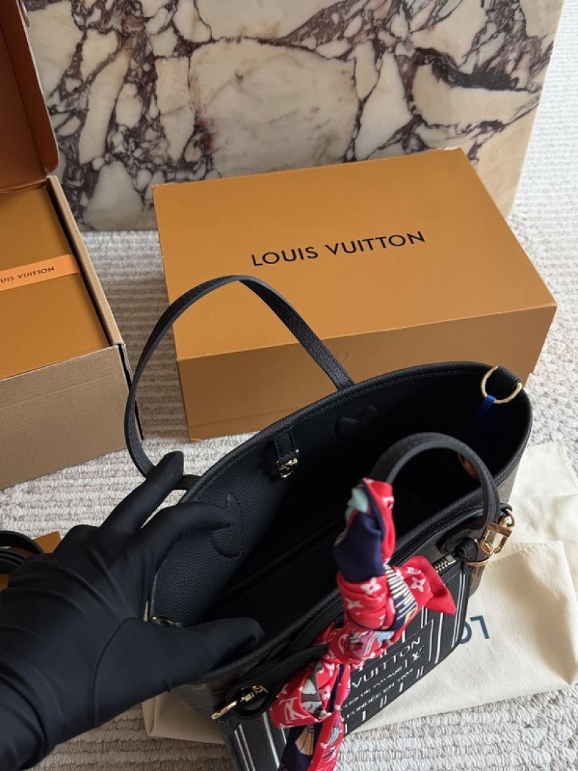 Louis Vuitton Neverfull-Style Mini Monogram Tote with Black Trim — Brown & Black - Image 3