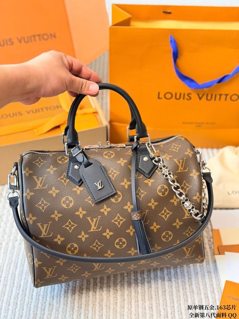 Louis Vuitton Speedy-Style Monogram Bag with Black Trim — Brown & Black