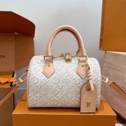 ca0406d2d6 Louis Vuitton Speedy-Style Textured Monogram Bag 20 — Light Grey
