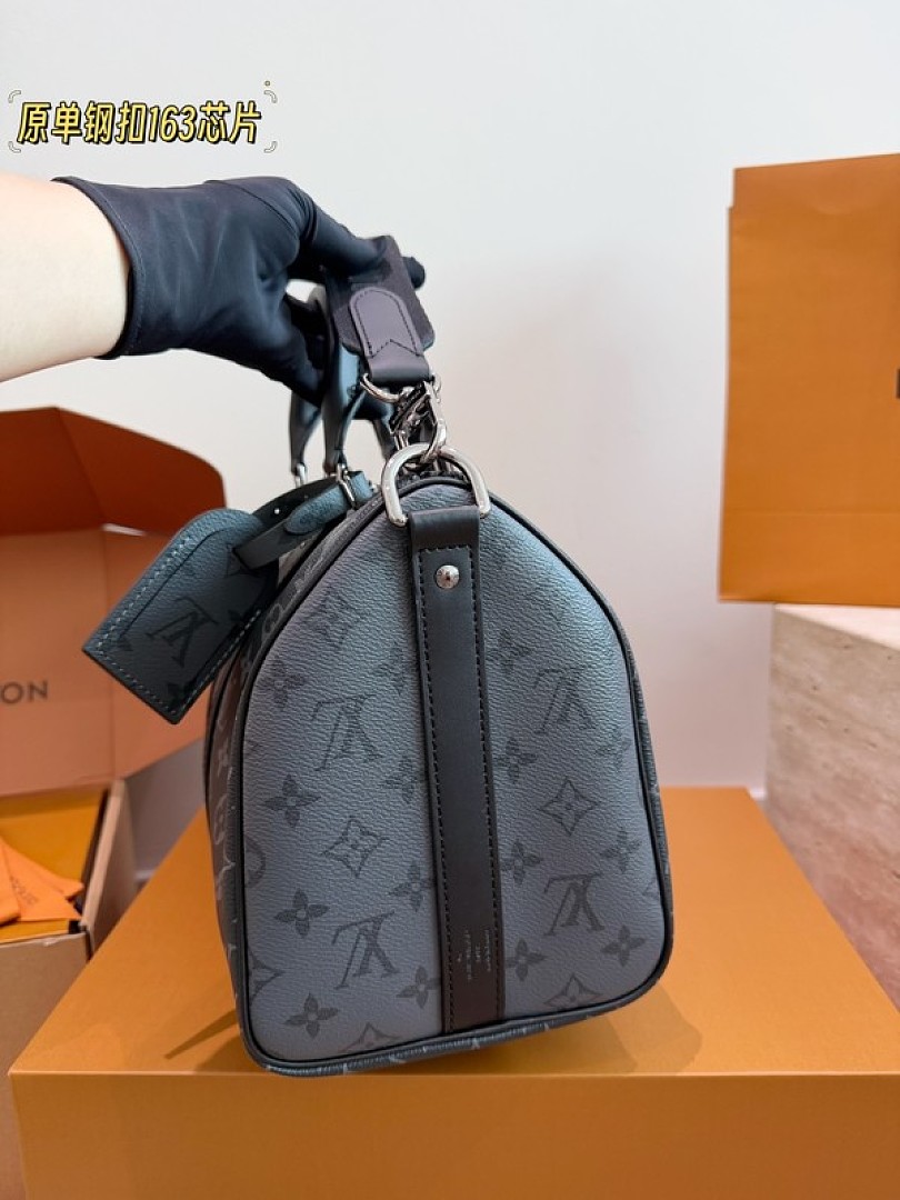 Louis Vuitton Keepall-Style Monogram Travel Bag 35 — Black & Grey - Image 4