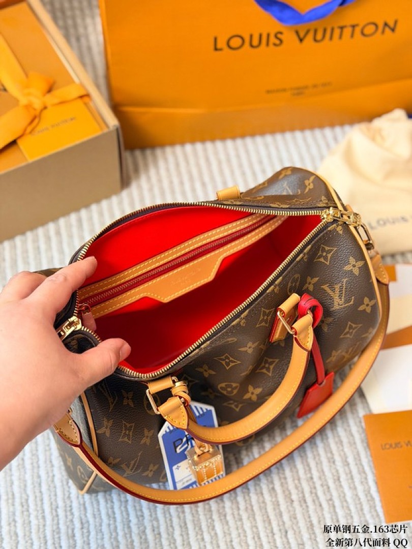 Louis Vuitton Speedy-Style Monogram Bag with Travel Tags — Brown & Tan - Image 9