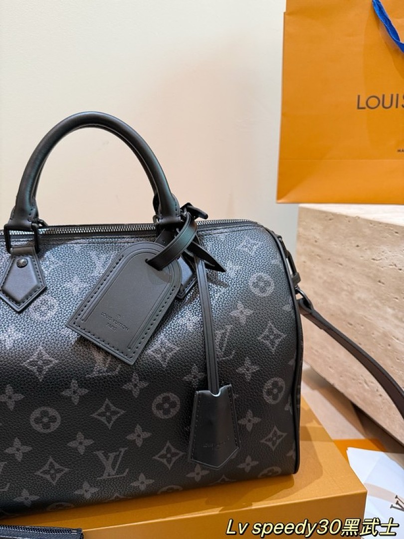 Louis Vuitton Speedy-Style Monogram Bag 30 with Pouch — Black & Grey - Image 2