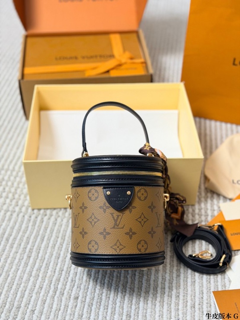 Louis Vuitton Cannes-Style Monogram Cylinder Bag — Tan & Black - Image 2