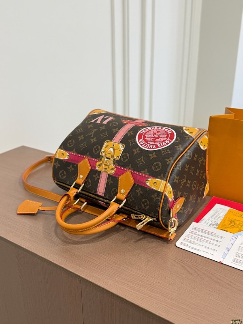 Louis Vuitton Speedy-Style Trunk-Print Bag — Brown & Pink - Image 8