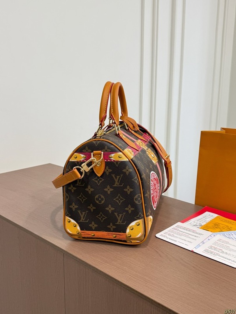 Louis Vuitton Speedy-Style Trunk-Print Bag — Brown & Pink - Image 4