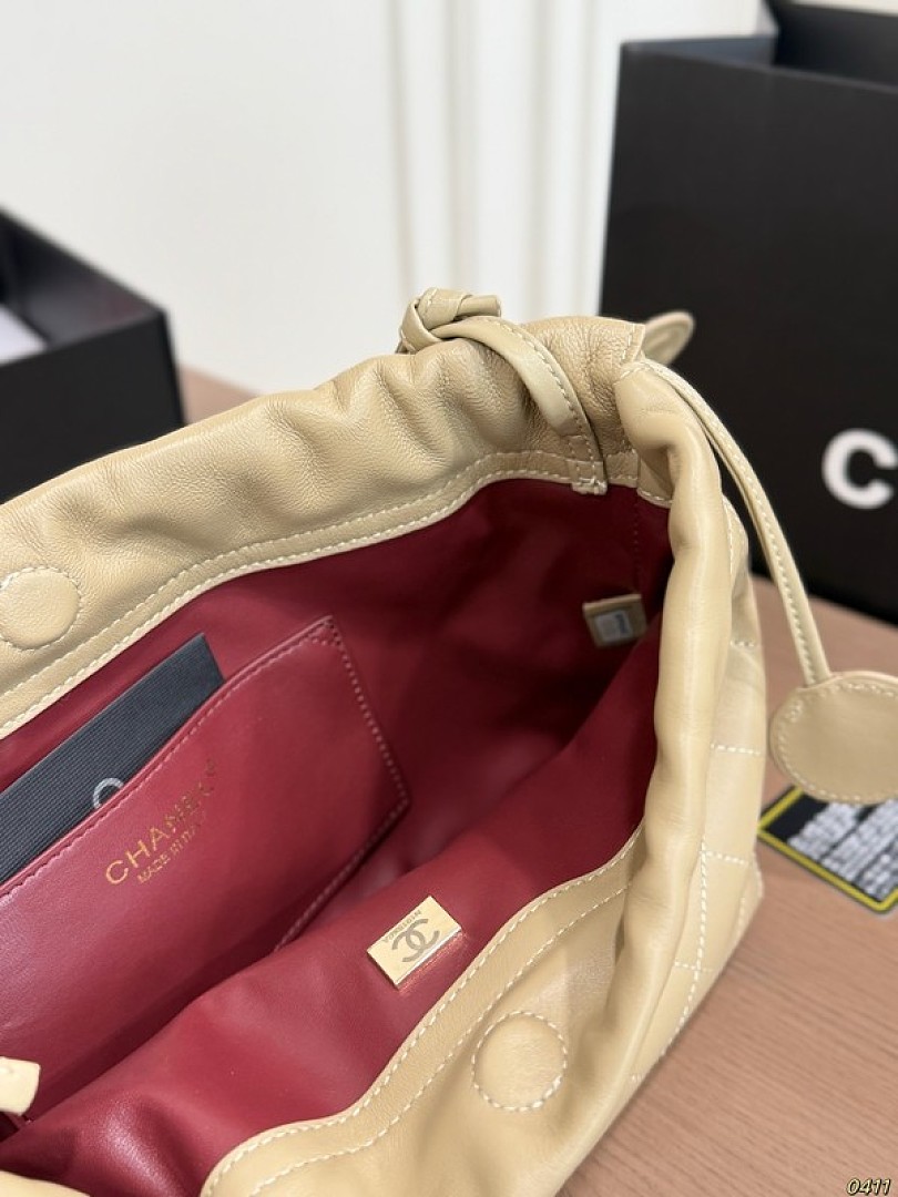 Chanel Quilted Drawstring Shoulder Bag — Beige - Image 9