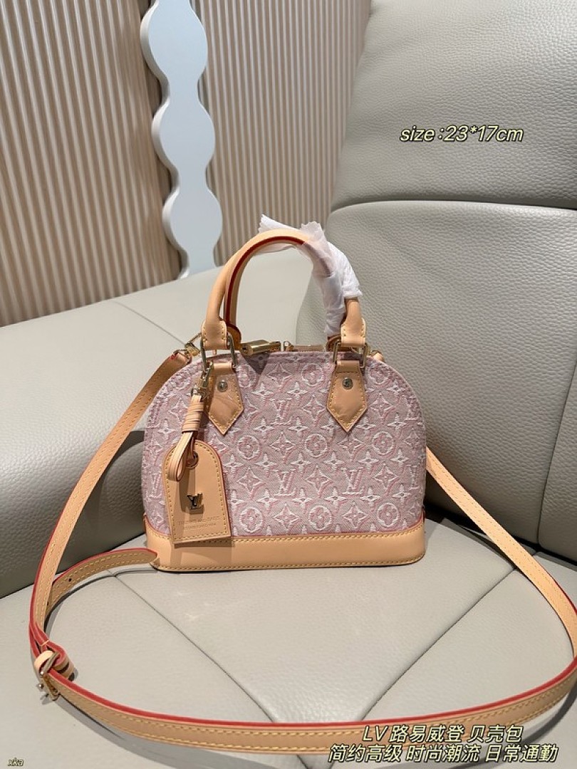 Louis Vuitton Alma-Style Denim-Look Monogram Dome Bag — Pink - Image 8