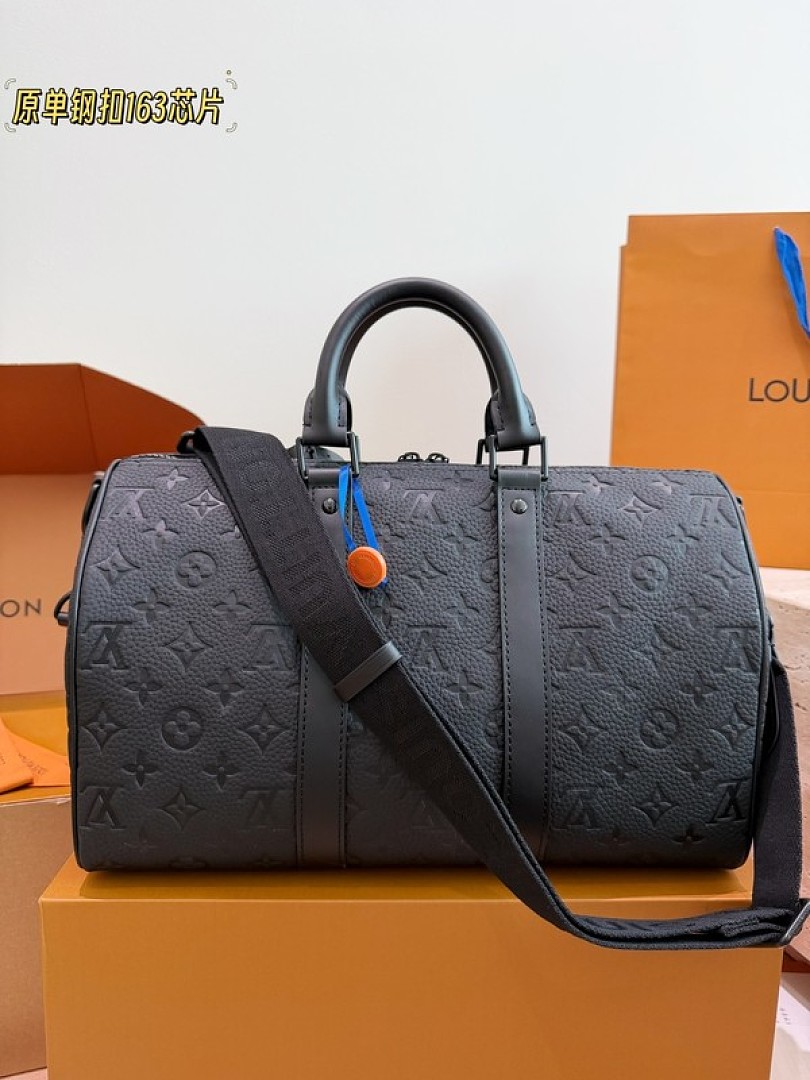 Louis Vuitton Keepall-Style Embossed Monogram Travel Bag 35 — Black - Image 6