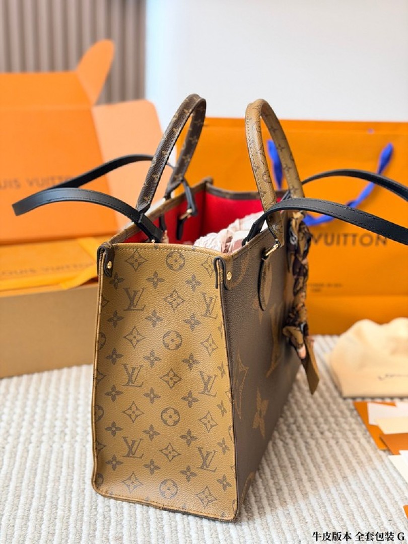 Louis Vuitton Large OnTheGo-Style Two-Tone Monogram Tote — Brown & Tan - Image 4