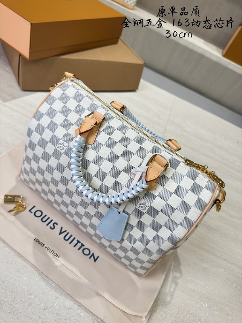 Louis Vuitton Speedy-Style Checkerboard Bag — Ivory & Blue - Image 2