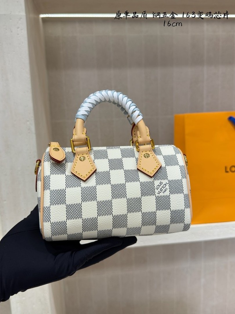 Louis Vuitton Mini Speedy-Style Checkerboard Bag — Ivory & Blue