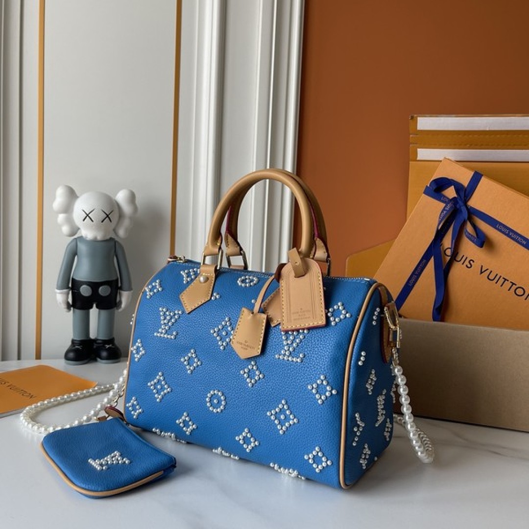 Louis Vuitton Speedy-Style Beaded Bag 25 — Royal Blue - Image 3