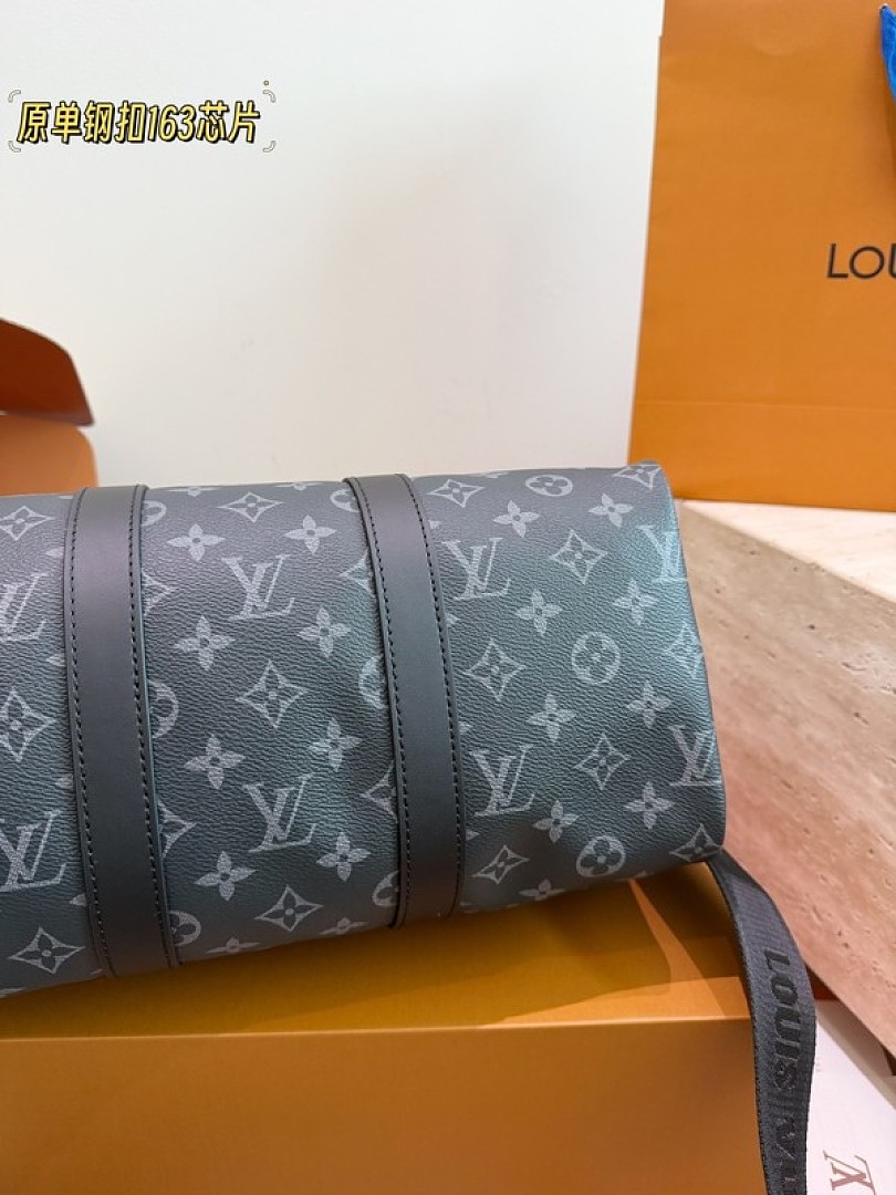 Louis Vuitton Keepall-Style Monogram Travel Bag 35 — Black & Grey - Image 8