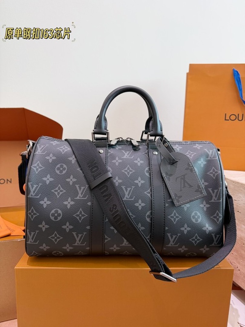 Louis Vuitton Keepall-Style Monogram Travel Bag 35 — Black & Grey