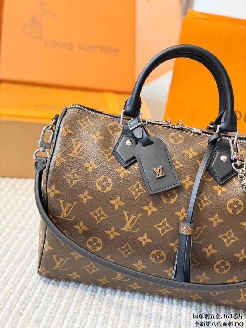 Louis Vuitton Speedy-Style Monogram Bag with Black Trim — Brown & Black - Image 2