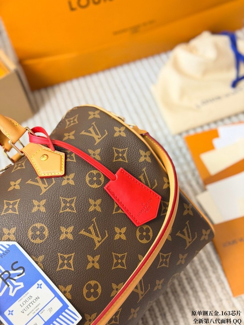 Louis Vuitton Speedy-Style Monogram Bag with Travel Tags — Brown & Tan - Image 8