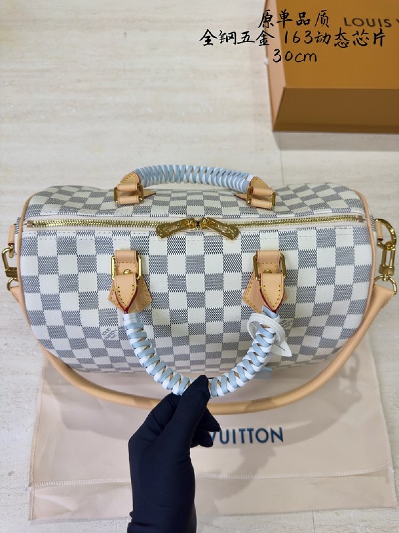 Louis Vuitton Speedy-Style Checkerboard Bag — Ivory & Blue - Image 3