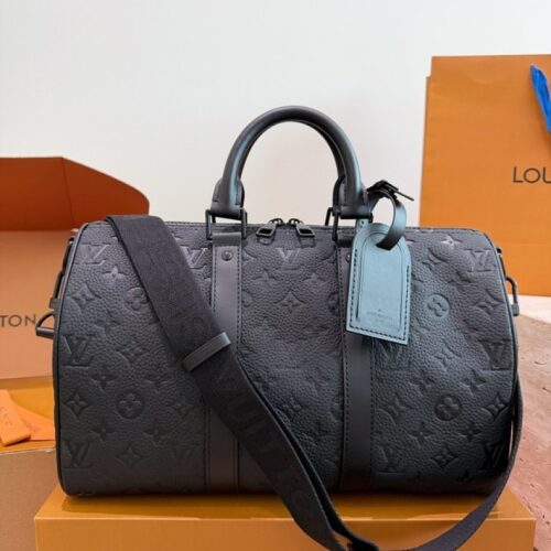 Louis Vuitton Keepall-Style Embossed Monogram Travel Bag 35 — Black