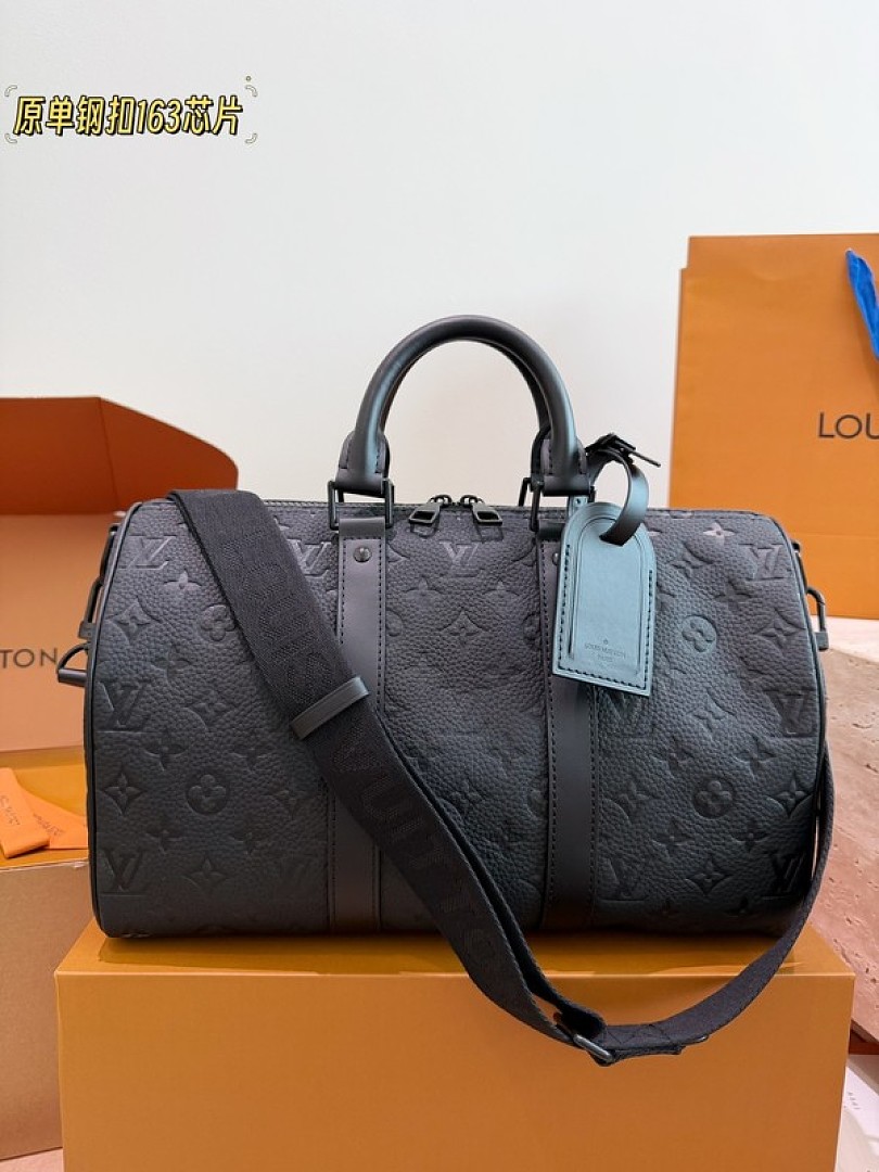Louis Vuitton Keepall-Style Embossed Monogram Travel Bag 35 — Black