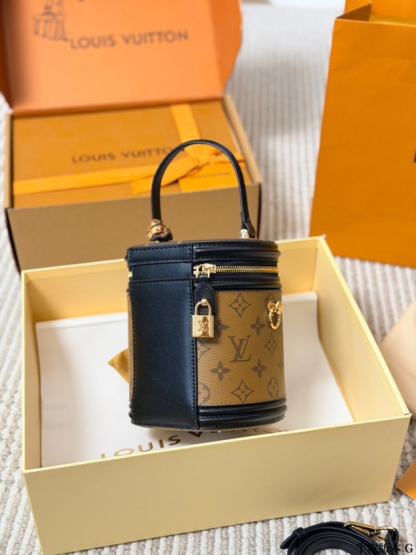 Louis Vuitton Cannes-Style Monogram Cylinder Bag — Tan & Black - Image 5
