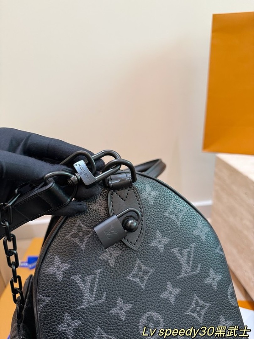 Louis Vuitton Speedy-Style Monogram Bag 30 with Pouch — Black & Grey - Image 8